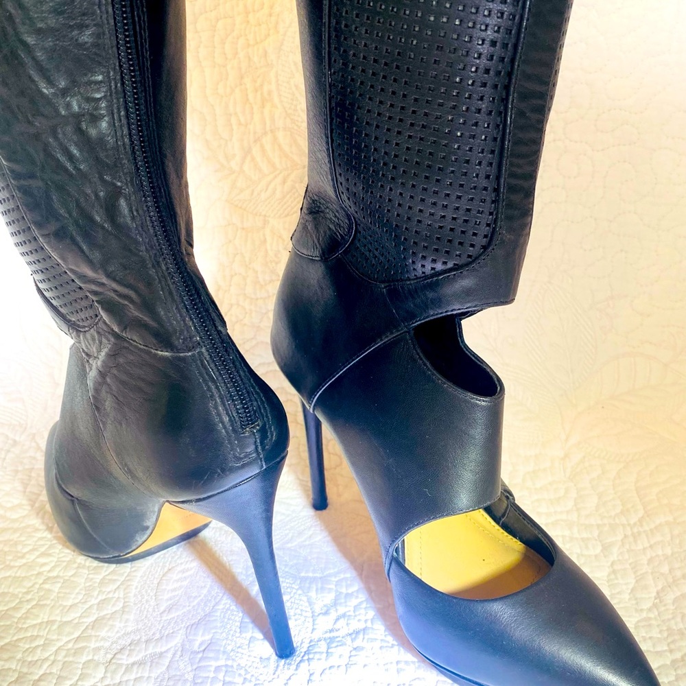 Vero Cuoio Leather Knee Height Stiletto Pointed Boots